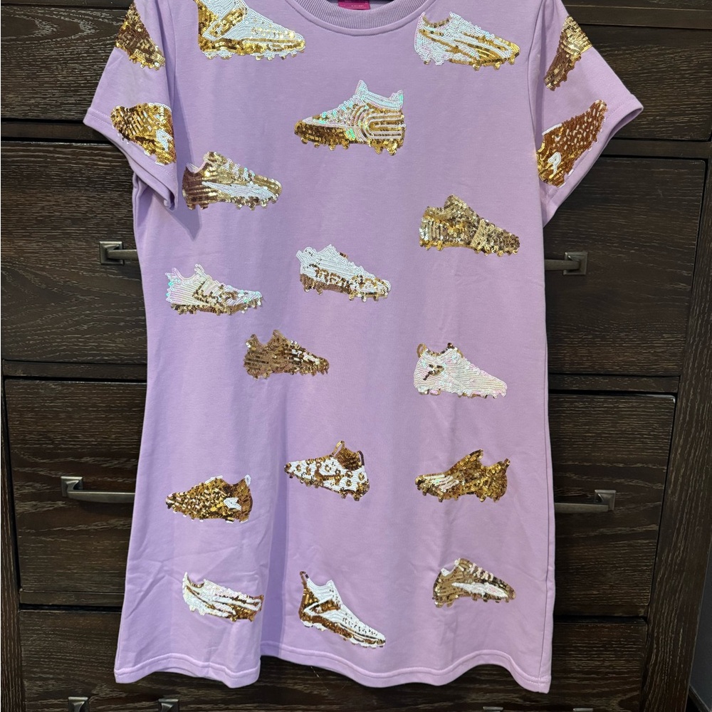 Queen of Sparkles Sequin Embellished T-Shirt Dress - Purple